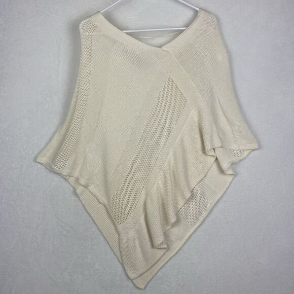 Anthropologie Asymmetrical Poncho Sweater Womens XS/S Ivory Beige V Neck Knit - Picture 2 of 7